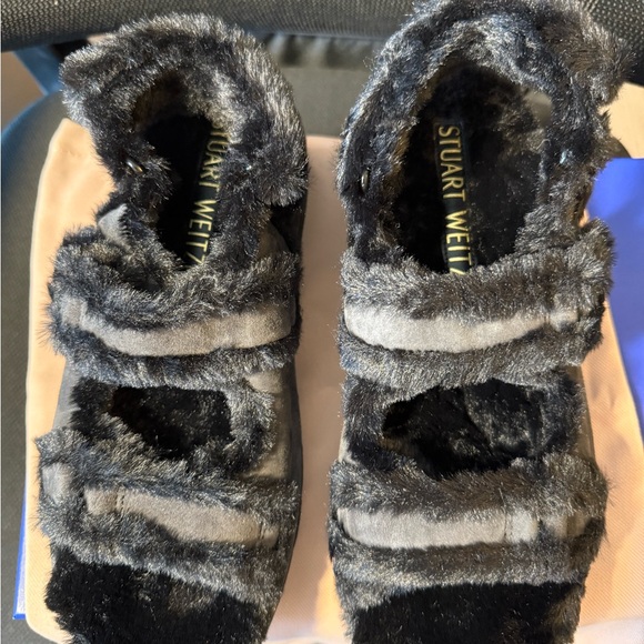Stuart Weitzman Zoe Lift Chill Furry Sandals Black NEW IN BOX - Picture 8 of 14